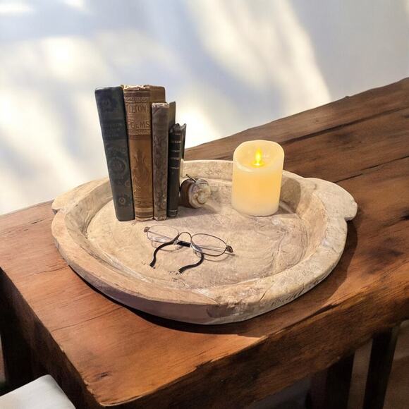 Antique Bread Bowl-Hand Hewn Carved-Parat-Rustic-Primitive-Farmhouse-Boho-18'' - Picture 8 of 9